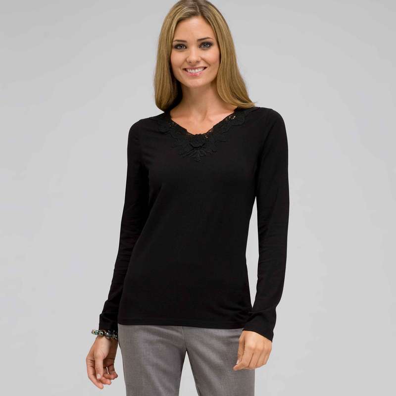 Long Sleeve V-Neck Top, , large image number 0